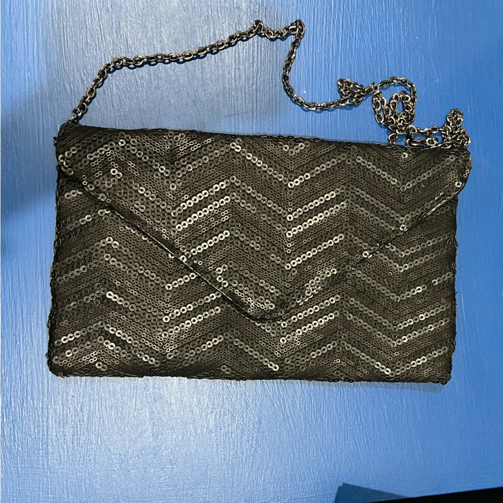 Black sequins crossbody evening bag